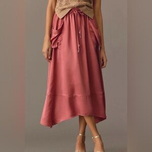 Anthropologie Silky Rose Pink Parachute Midi Skirt Size XL NWT